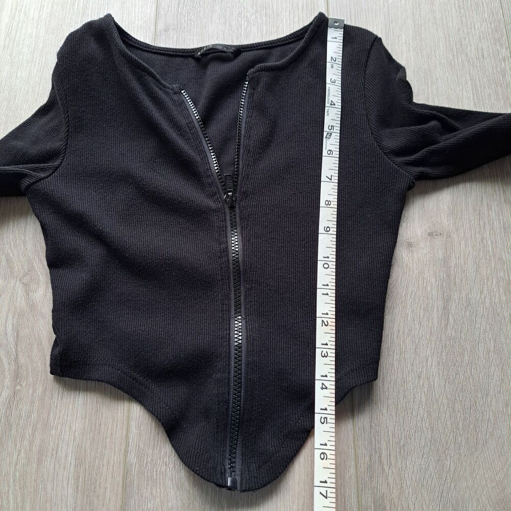 Shein Womens Full Zip Long Sleeve Black Ribbed Size Small - Picture 6 of 6